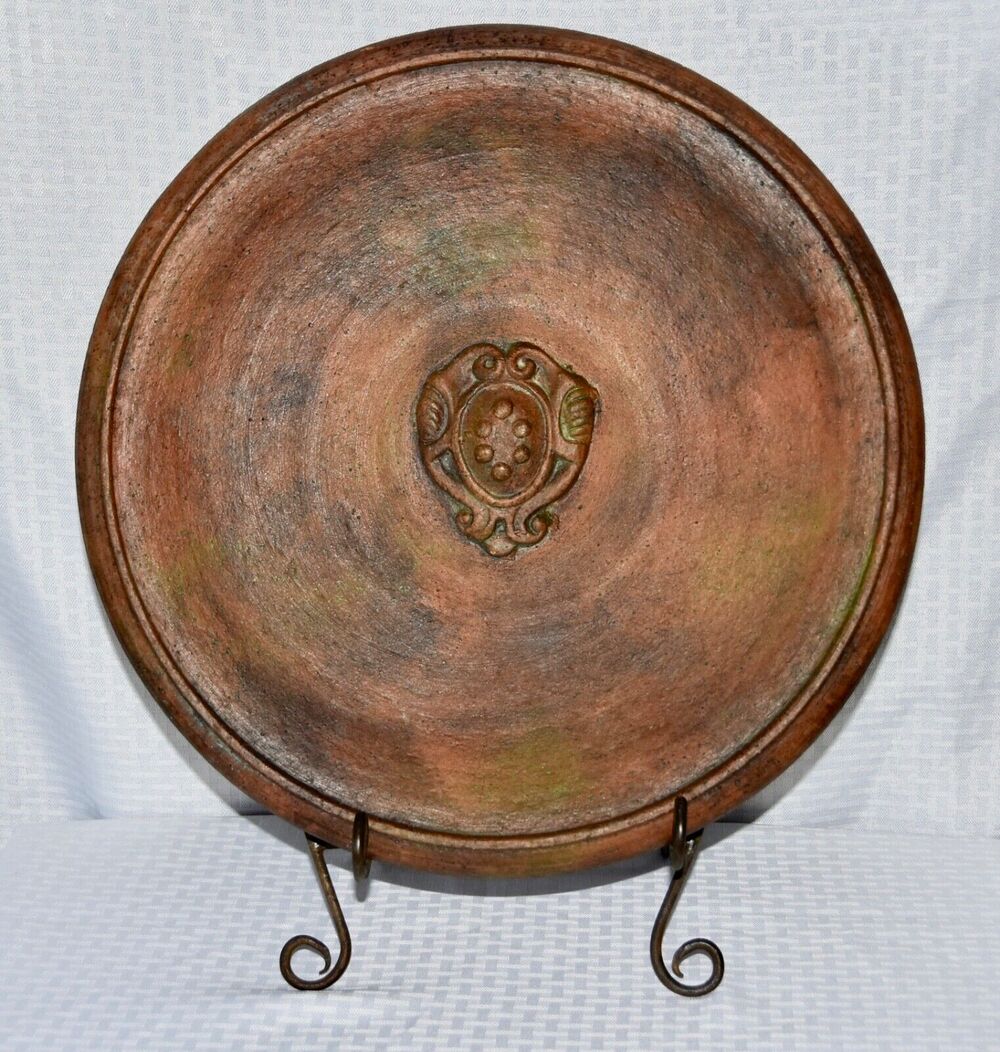Kreiss Tuscan Italy Studio Pottery & Iron Stand Italian Plate Disc Tuscan